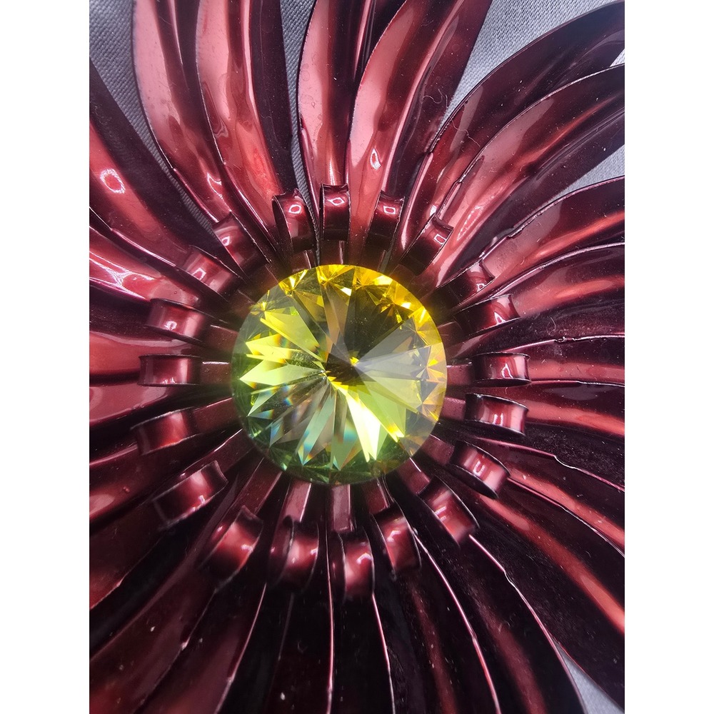 Vintage Estate Brooch Burgundy Enamel Flower Yellow Rhinestone Fall Autumn